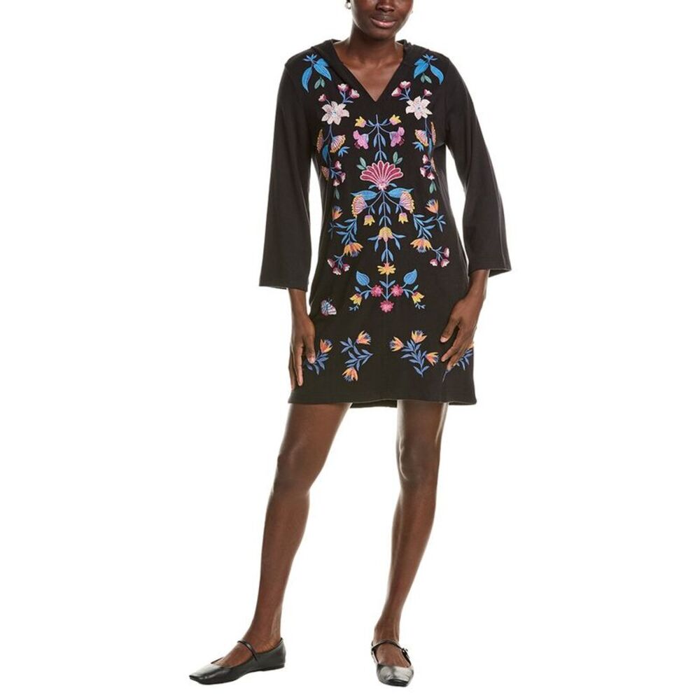 Johnny Was Womens Beach Hoodie Dress, Black